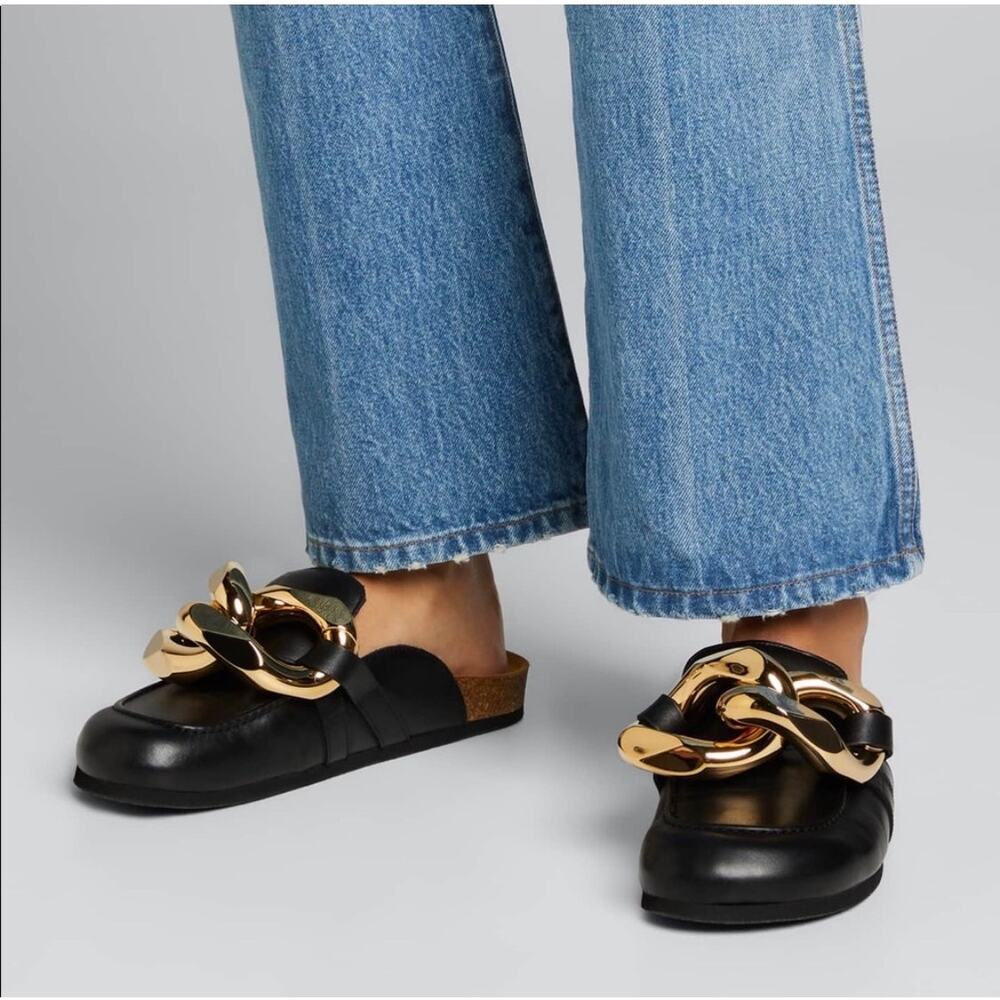 JW Anderson Chunky Napa Chain Slide Mules Black & Gold Size: 37 Women’s US 6.5